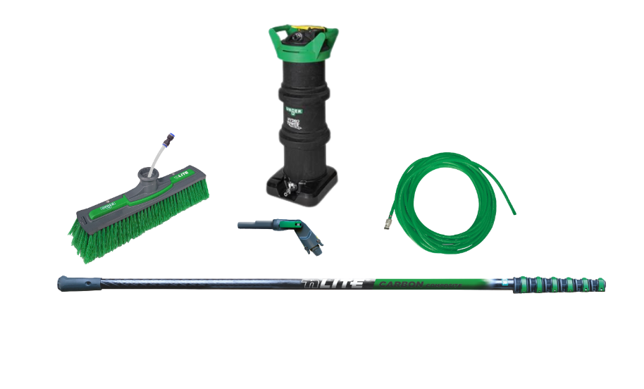 Unger Hydropower Ultra Filter L | Unger Carbon 24K Pole 16M | Unger Nlite Gooseneck Angle Kit M 42Cm | Unger Duroflex Hose 25M/82Ft  | Unger Nlite Powerbrush 41Cm
