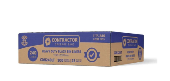 Austar Bin Liners Premium Heavy Duty 240 Litre Black Pk/25