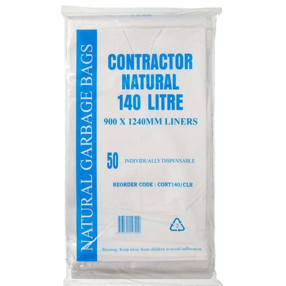 Austar Bin Liners Contractor Heavy Duty 140 Litre Natural Opaque Packet 50