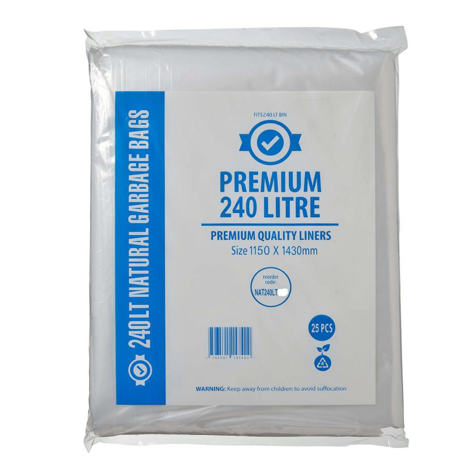 Austar Bin Liners Premium Heavy Duty 240 Litre Natural Pk/25